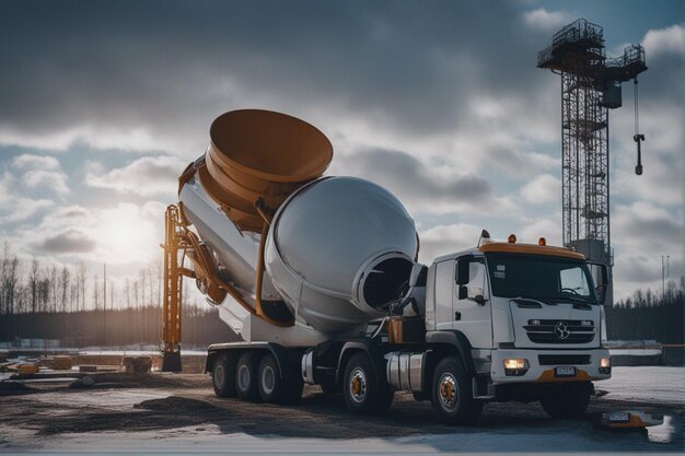 Foto um caminhão branco com um grande tanque na frente dele