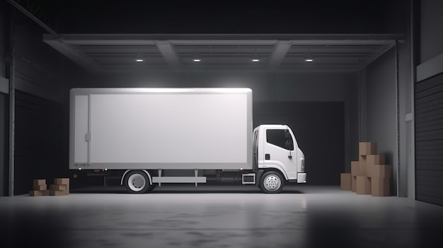 Um caminhão com caixas um caminhão com caixas de papelão Conceito de transporte e entrega