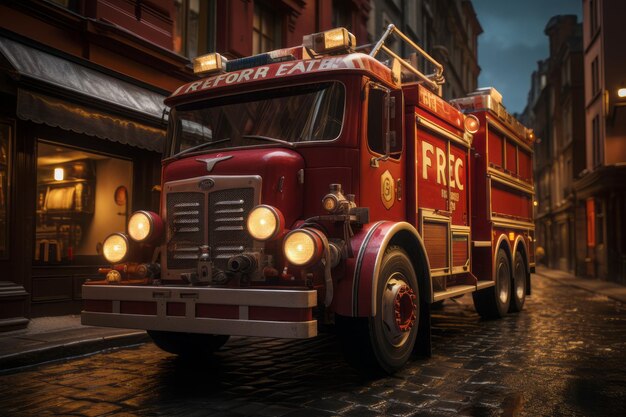 Foto um caminhão de bombeiros está a caminho para ajudar as pessoas foto premium