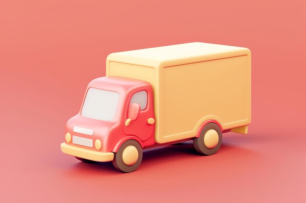 um caminhão de brinquedo com a palavra vermelho no lado modelo de caminhão de carga de desenho animado 3D renderização de transporte de carga