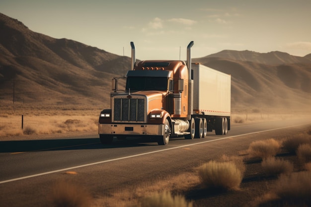 Um caminhão dirigindo em uma rodovia com a palavra rodovia ao lado Generative AI