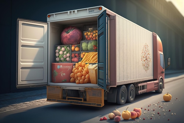 Um caminhão transporta uma abundância de frutas saudáveis, representando alimentos e bebidas nutritivos acessíveis para o bem-estar gerados por Ai