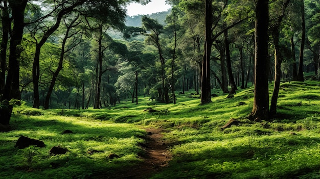 Um caminho através da floresta.