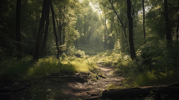 Um caminho através das árvores que leva à floresta para a floresta