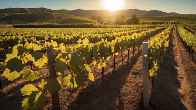 Foto um caminho através de um campo de flores com um pôr-do-sol no fundo