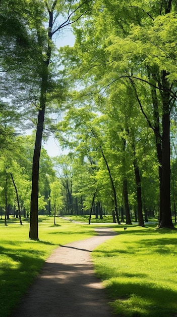 um caminho através de um parque arborizado