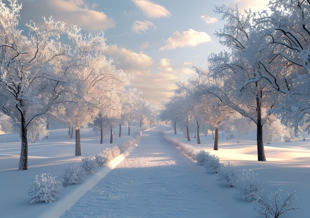 Foto um caminho coberto de neve através de um parque