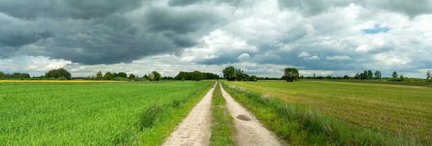Um caminho direto pelos campos e nuvens até o céu