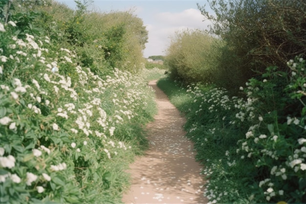 Um caminho em um campo de flores