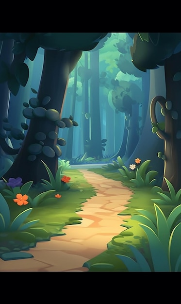 Um caminho em uma floresta com uma árvore ao fundo