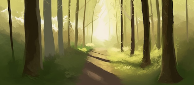 Um caminho na floresta com uma luz brilhando através dele