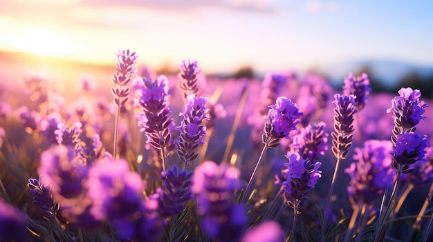 Um campo afundado de lavanda.