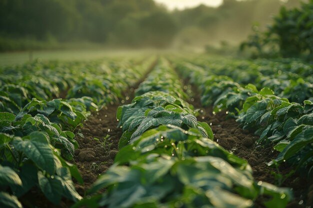 Foto um campo cênico com plantas verdes exuberantes