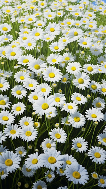 Foto um campo cheio de margaridas brancas e amarelas