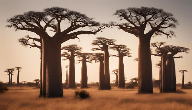 Foto um campo com uma árvore que tem a palavra baobab nele