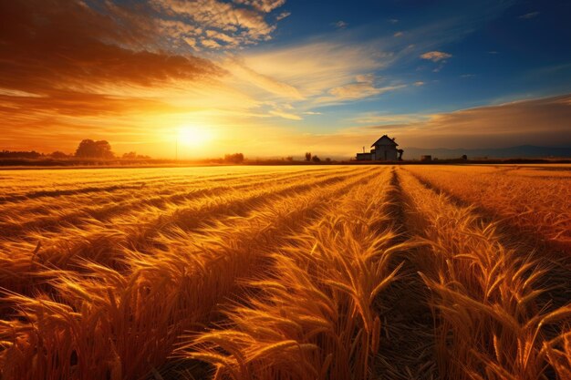 Um campo de arroz dourado pertencente à fotografia de captura de outono