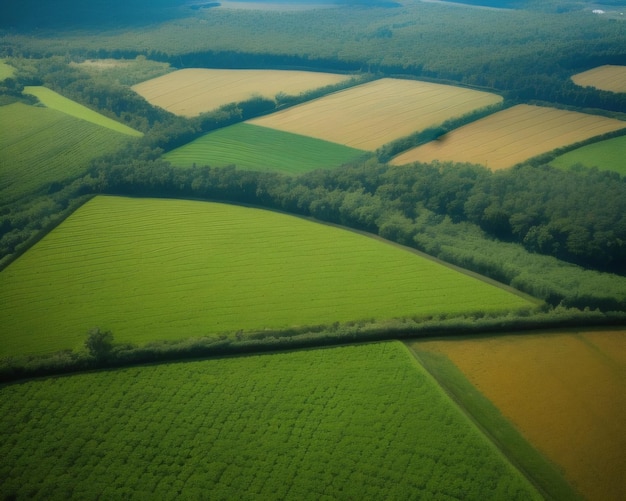 Um campo de cultivo com um céu azul ao fundo