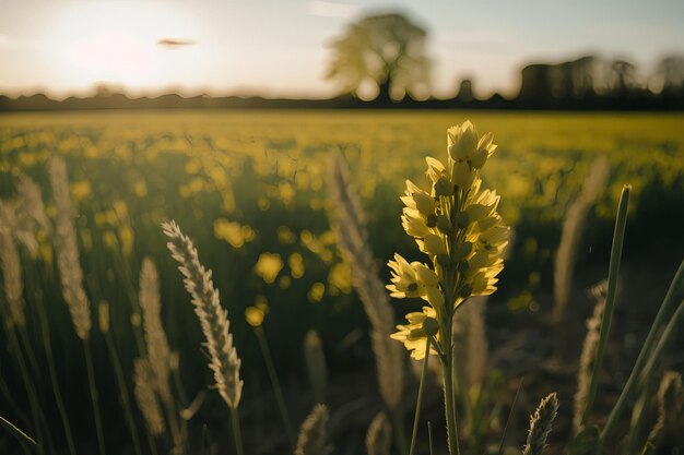 Um campo de flores amarelas ao sol