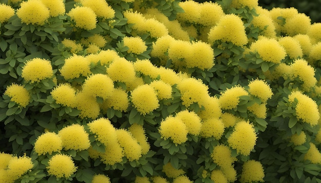 Foto um campo de flores amarelas com as folhas verdes de uma planta