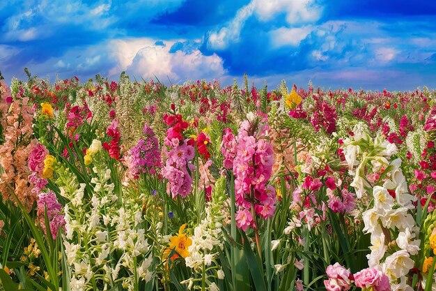 um campo de flores com um fundo de céu e uma imagem de um campo com um fundo do céu