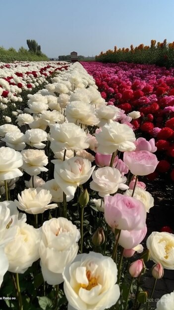 Um campo de flores com uma das muitas flores ao fundo