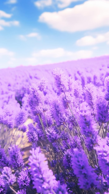 Um campo de flores de lavanda roxas perfumadas sob o sol