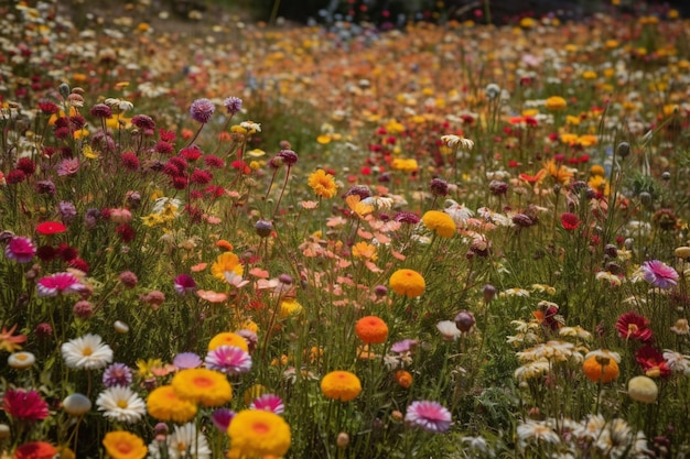 Um campo de flores no jardim