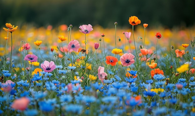 Um campo de flores silvestres em flor