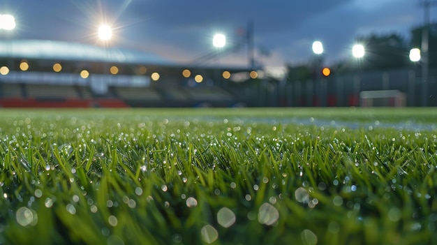 Um campo de futebol com grama verde brilhante