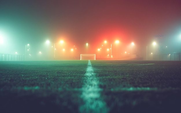 Foto um campo de futebol com um tabuleiro branco no meio