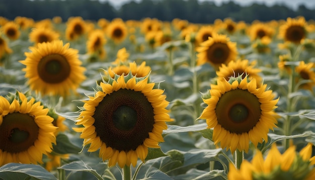 um campo de girassóis com as palavras girassol na parte inferior