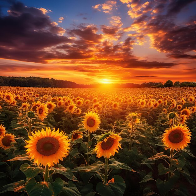 Foto um campo de girassóis em plena floração