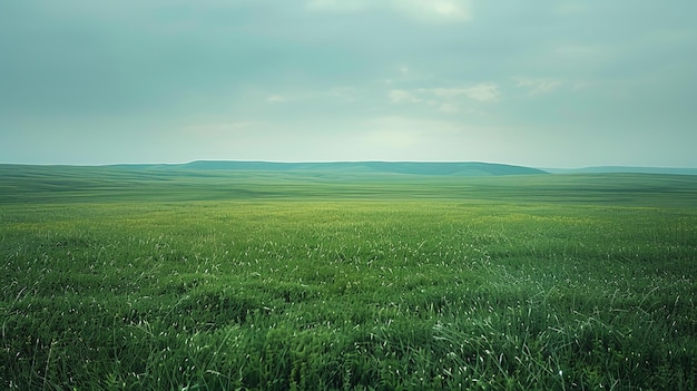 Um campo de grama verde sob um céu azul