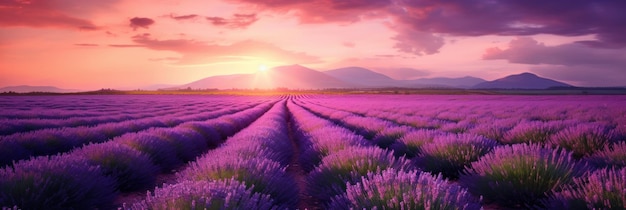 um campo de lavanda ao pôr do sol