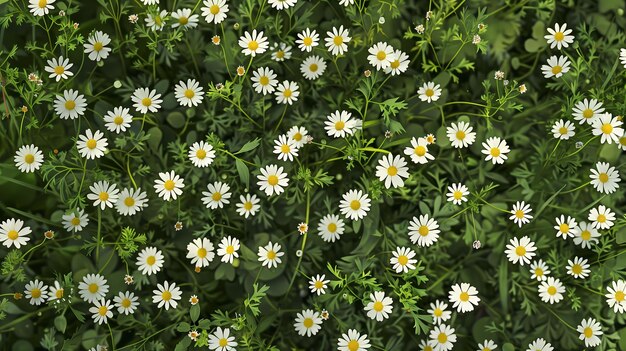 Foto um campo de margaridas em plena floração do alto