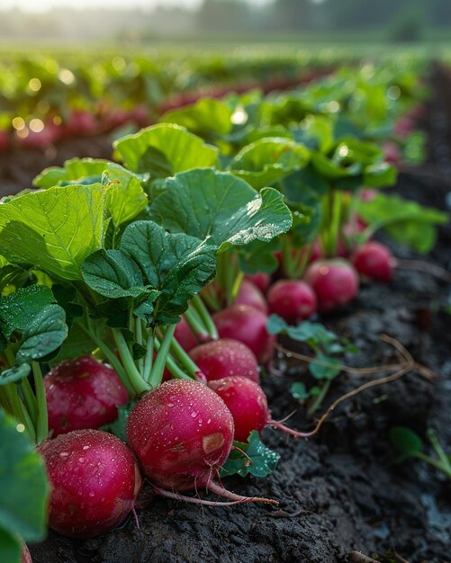 Foto um campo de rabanetos orgânicos