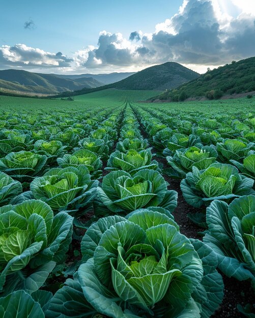 Foto um campo de repolho orgânico de fundo automatizado