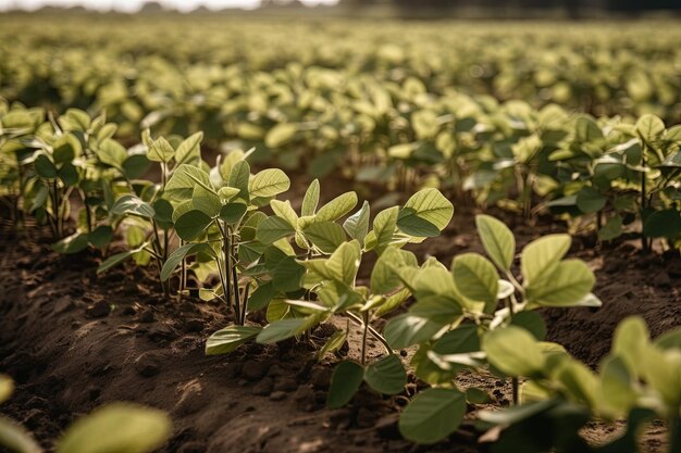 Foto um campo de soja com fundo escuro