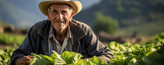 Um campo de tabaco com um agricultor e um agrônomo