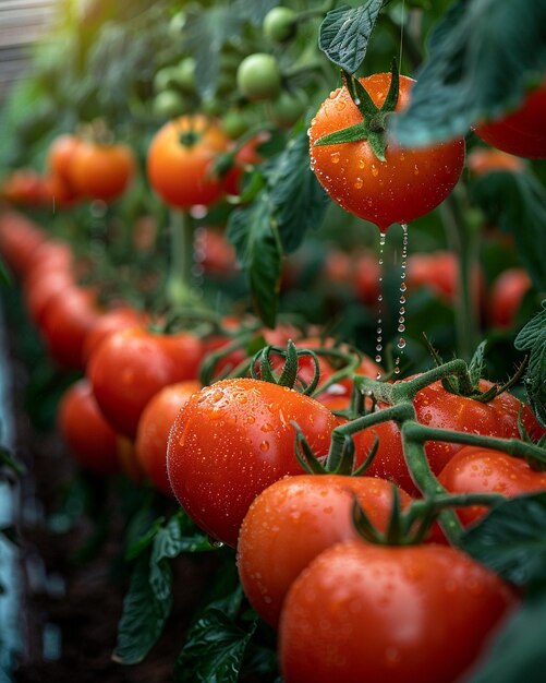 Foto um campo de tomates orgânicos