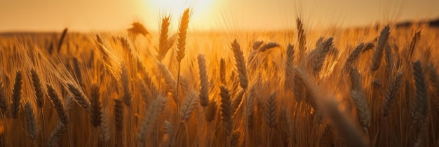 Um campo de trigo com o sol se pondo atrás dele