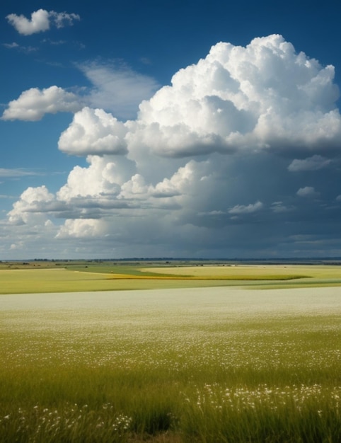 Um campo de trigo com uma nuvem de tempestade no céu