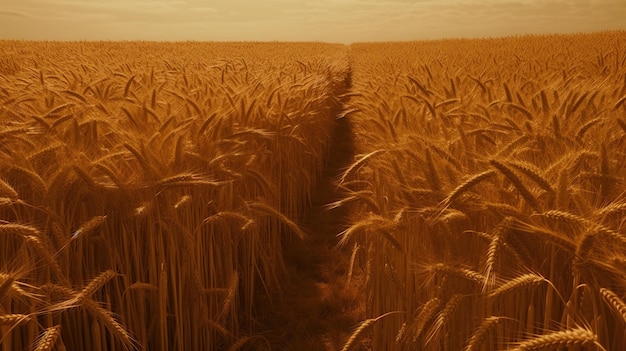 Um campo de trigo dourado com um fundo de céu