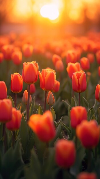 Um campo de tulipas ao nascer do sol IA geradora