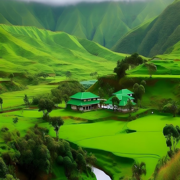 Foto um campo verde e exuberante de sonhos