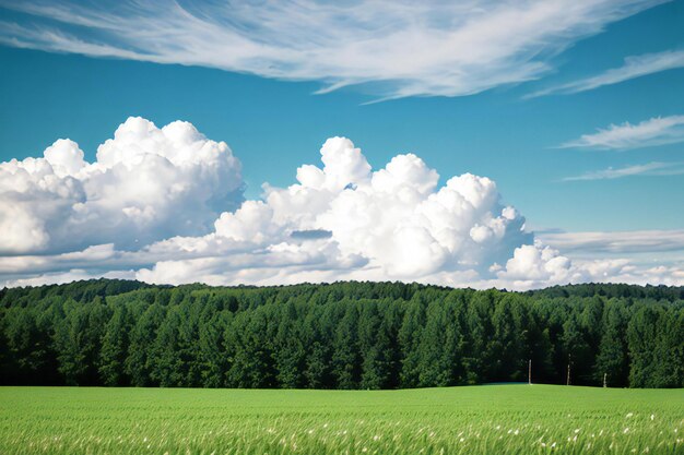 um campo verde exuberante com um céu verde