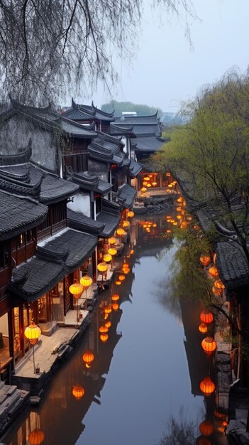 Um canal na cidade de lijiang