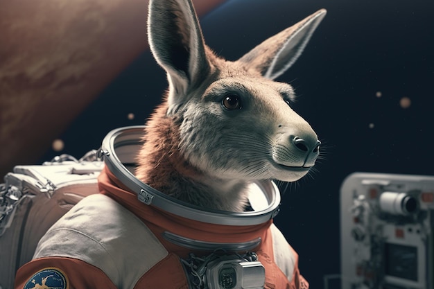 Um canguru astronauta explora o espaço em seu traje espacial Generative AI