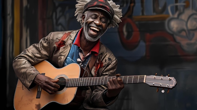 Um cantor de rua mostra seu talento com um sorriso