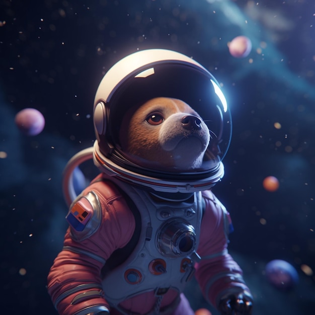 Um cão astronauta personificado está no espaço. O planeta Ai gerou arte.